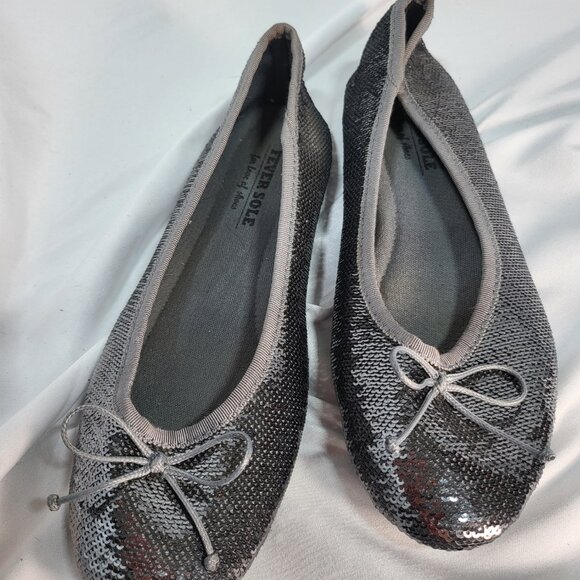 Fever Sole Sparkle Memory Foam Cushioned Shiny Ballet Flats Pewter Size 7.5 - Picture 5 of 8